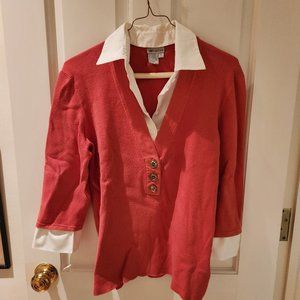 Worth, size L, Geranium cotton knit sweater w collar and cuffs